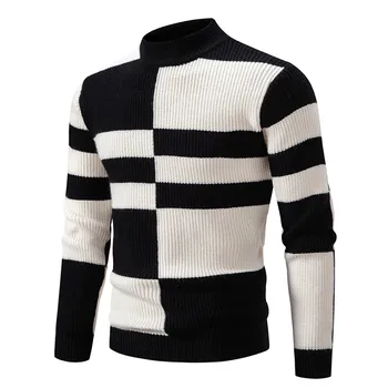 2023 Нова есен пачуърк цвят O-образно деколте пуловер пуловери за мъже високо качество памук мъже пуловер топла зима трикотажни пуловери