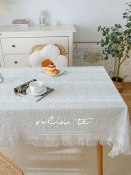 Памучна ленена покривка, проста домакинска тъкана правоъгълна кърпа за маса за чай