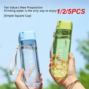 1 / 2 / 5PCS 500ml прозрачна квадратна пластмасова матова чаша за вода на открито студен плодов сок вода спортна чаша с преносимо млечно въже