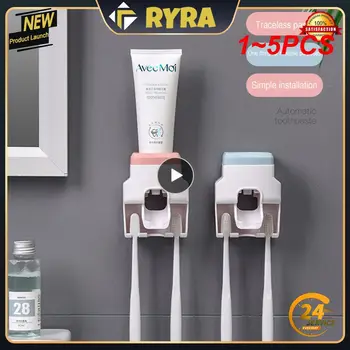  1 ~ 5PCS стена монтирани автоматична паста за зъби изстискване паста за зъби дозатор магнитна четка за зъби притежателя паста за зъби багажник баня