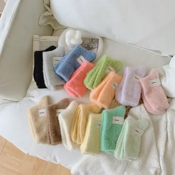 1 двойки нови жени твърди уютни норки кадифе чорапи зимни трикотаж сгъсти топло чист цвят сън легло етаж дома пухкави чорапи