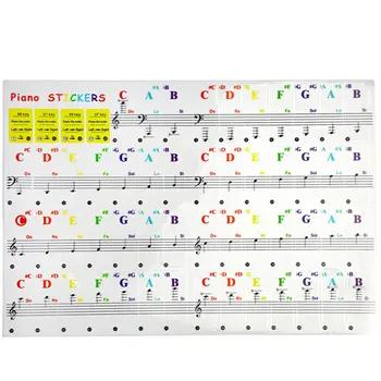 1 Комплект пиано клавиатура стикери стикери на Stave бележки сменяеми 88-ключови филми музика бележка пълен комплект цветни стикери