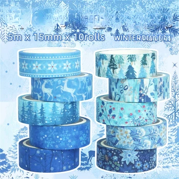 10 ролки зимна серия син цвят хартиена лента комплект Washi лента за скрапбукинг маскираща лента за DIY декорация