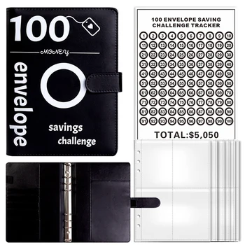 100 плика спестяване на пари предизвикателство свързващо вещество, A5 спестявания класьор с парични пликове за планиране и спестяване