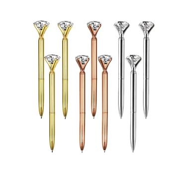 1000Pcs/Lot Big Diamond Crystal Ballpoint Pen Office School Wedding Gift Metal Rose Gold Име на персонализирано лого DIY Черно синьо мастило