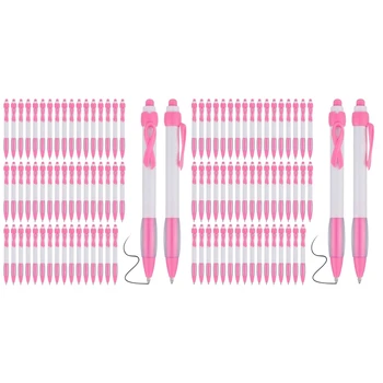 100Pcs розова панделка писалки насипни, черно мастило прибиращи химикалки за офис доставка жени момичета подарък трайни