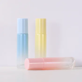 10ml Розово лилаво синьо зелено градиентно стъкло Doterra етерично масло ролка на бутилки Тестови флакони със стоманени контейнери за топки Масаж