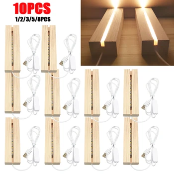 10pcs LED дърво светлина дисплей кристал дървени осветени база стойка акрилни светлина плоча база USB дървена основа за смола изкуство светлини