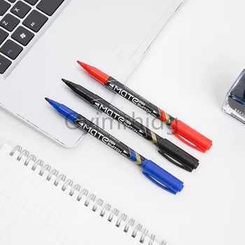 12pcs Постоянни маркери Dual Tip Pen 0.5mm / 1mm Черно синьо червено вода доказателство бързо сух офис канцеларски знак маркер писалки