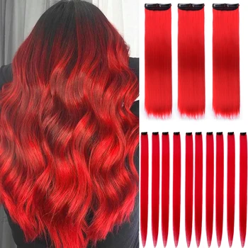 16Clips Цветни клипове в косата разширение дъга синтетични права коса парчета 13Packs фалшива коса разширение за деца момичета