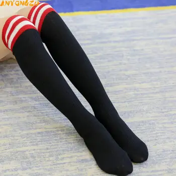 2020 Две ленти вертикална ивица Нови детски чорапи памук момичета коляното момчета и студенти футболни чорапи 3 размер 35CM 42CM 52CM
