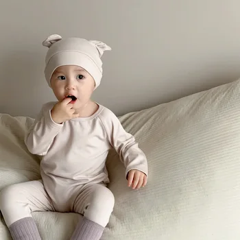 2023 Есен Ново бебе дълъг ръкав боди комплект новородено твърди гащеризон бебе панталони костюм момче момиче памук домашно облекло екипировки 0-24M