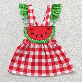 2023 Нова мода RTS лято бебе момичета червена карирана диня едно парче облекло деца апликационни рокли