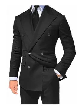2023 Черно джентълмени двойно гърди смокинг костюм за банкет абитуриентски бал танци блейзър яке сватбен костюм 2 парчета за бизнес