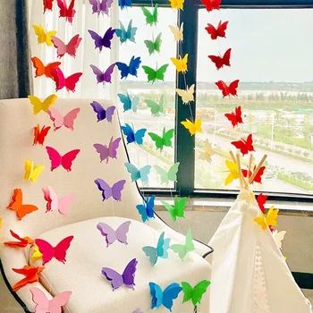 2m 3D пеперуда хартия банер гирлянд банер за рожден ден бебе душ постепенно колоритен завеса сватба момиче декорация