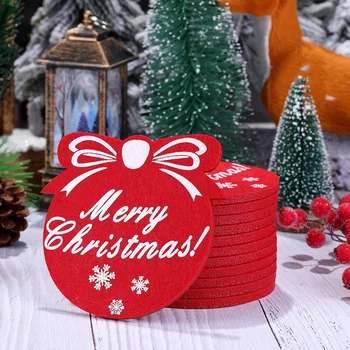 2Pcs Весела Коледа филц подложка червен лък нехлъзгаща чаша подложка топлоизолация placemat маса мат 2024 Нова година прибори за хранене декорация