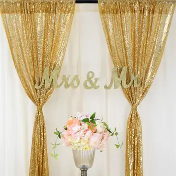 2PCS Златен пайети парти фон завеса панели сцена за сватба рожден ден стена декор блясък завеси блясък фон завеси
