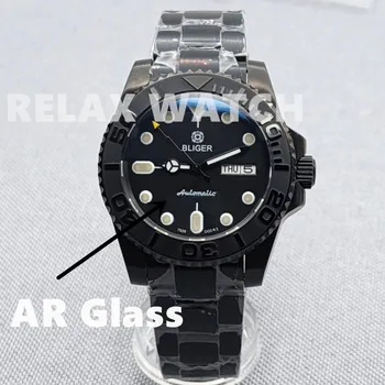 40MM PVD черно AR стъкло от неръждаема стомана Мъжки часовник ден календар дисплей Япония NH36 автоматично движение