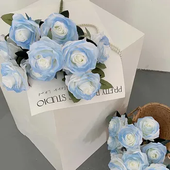 46cm изкуствено цвете синя роза фалшива цветна сватба декорация на дома изкуствена цветна украса подарък за Свети Валентин