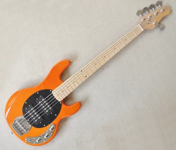 5 струни оранжева електрическа бас китара с кленов фретборд, 20 прагчета, могат да бъдат персонализирани
