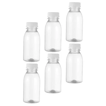 6 бр. Бутилка за мляко Стъклена вода Празни бутилки Контейнер за сок Малка пластмаса с капаци Домашният любимец за многократна употреба