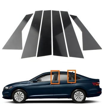 6Pcs За VW Jetta 2019 2020 2021 кола стикер врата прозорец подстригване стълб постове пиано капак гланц черно