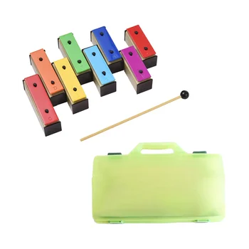 8-Забележка Xylophone колоритен Glockenspiel сменяеми дъга цвят метални плочи резонатор с пластмасови чукове зелен калъф