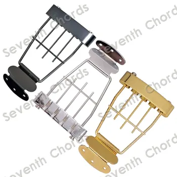 A Set Trapeze 4 String Archtop Tailpiece Bridge for Hollow Semi Hollow Bass Guitar With Wired Frame - Chrome & Black & Gold