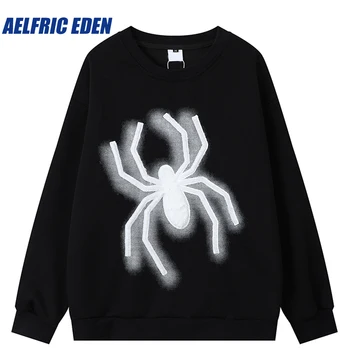 Aelfric Eden Furry Spider Sweatshirt 2023 Мъжки улично облекло Harajuku Памучна ежедневна потна риза Пуловер Хип-хоп тениски с дълъг ръкав