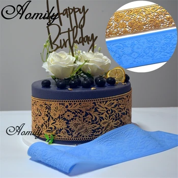 Aomily благородна цвете дантела силиконова форма сватбена торта граница декорация инструмент фондан торта 3D мухъл храна клас мат форма за печене