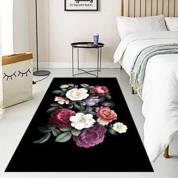 Art цвете черно 3D килим за хол кухня фоайе спалня нощно шкафче килими против хлъзгане входна врата етаж мат дома декор
