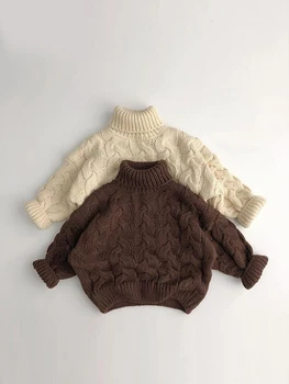 Baby Boy Girl плетен пуловер усукани ивици есен зима пролет дете поло пуловер пуловер твърди бебешки дрехи 1-7Y
