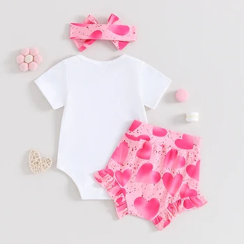 Baby Girl Valentines Day Outfit My First Valentine s Day Bodysuit Heart Ruffle Bloomers Shorts Bummies Bow Set 0-18M
