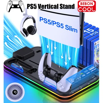 BEBONCOOL S2000 RGB вертикална стойка за NEW PlayStation 5 Slim/PlayStation 5 охладител за лаптоп PS5 зарядно