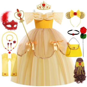 Belle рокля за момиче принцеса косплей училище малки момичета обличане фантазия Хелоуин коледно парти костюм