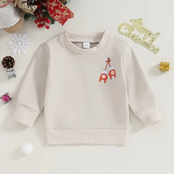 BeQeuewll Kids Baby Christmas Суитчър ръкавица печат дълъг ръкав пуловери есенни върхове за малко дете сладък есенни дрехи