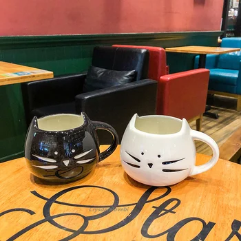 Cat керамична чаша карикатура чаша черно и бяло чифт чаша творчески дома пиене чаша студент подарък чаша