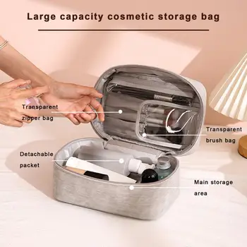 Faux кожа пътуване чанта капацитет водоустойчив изкуствена кожа козметична чанта с грим четка за съхранение пътуване тоалетна за жени