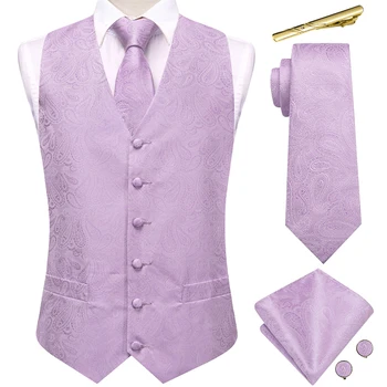 Hi-Tie лилаво коприна мъже жилетка сватба Пейсли жакард жилетка яке вратовръзка Ханки копчета за ръкавели клипове комплекти бизнес парти дизайнер