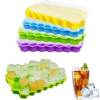 Honeycomb Ice Cube Trays Силиконови кубчета лед за многократна употреба Мухъл BPA Free Ice for Whiskey Cocktai maker with Removable Lids