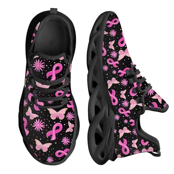 INSTANTARTS Жени Air Mesh дишащи маратонки за ходене Осведоменост за рака на гърдата Розова панделка Леки женски ежедневни обувки Подаръци