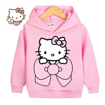 Kawaii Hello Kitty Hoodie Детски дрехи Момичета Облекло Мода Бебе Момчета Дрехи Есен Топъл Суитчър Детски върхове