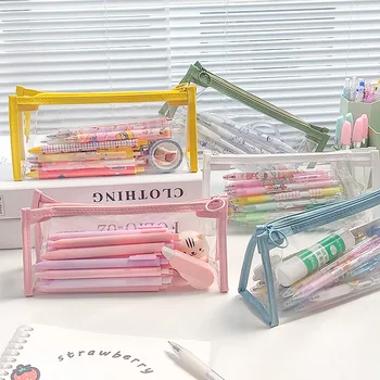 Kawaii канцеларски материали найлон молив случай прозрачен молив окото молив чанта за деца момичета подарък офис училищни пособия