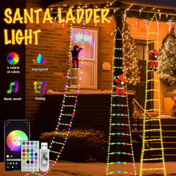 LED стълба светлина за Дядо Коледа Начало Коледа декор вътрешен открит прозорец градина Коледа дърво висящи низ светлини с дистанционно
