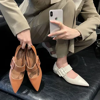 MKKHOU мода дамски обувки нови висококачествени естествена кожа заострени скалпа ключалката плитки удобни плоски обувки дневни леки обувки