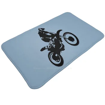 Motor X Dirt Bike Monotone Vector Art-Black 3D Домакински стоки Мат Килим Килим Foot Pad Bikers Мотоциклет Motorcross Motorx