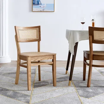 Nordic облегалка от масивна дървесина стол за хранене, тоалетка, проста модерна ратанова табуретка, домакински дървен стол, мрежест червен стол за грим