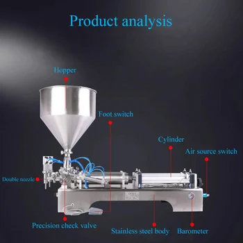 Paste машина за пълнене Неръждаема стомана полуавтоматична хоризонтална пневматична машина за пълнене с течност Козметика Пълнител за безалкохолни напитки