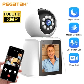 PEGATAH 3MP видео разговори Интелигентна WiFi камера с 2.8 инчов IPS екран Вътрешен бебешки монитор Автоматично проследяване Безжични PTZ камери