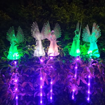 Solar Angel Garden Stakes Светлини за тревни площи Външни слънчеви ангелски декоративни светлини Промяна на цвета LED слънчеви светлини за гробище градина